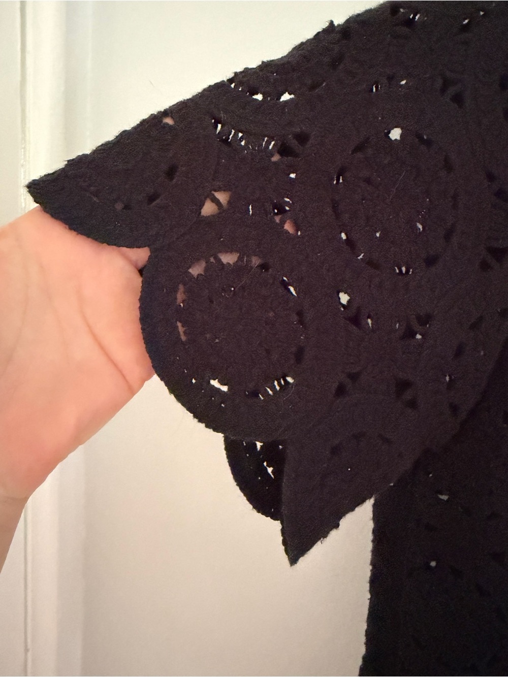 Abercrombie & Fitch Black Crochet Button-Front Short Sleeve Top - Picture 3 of 4